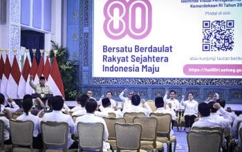 Presiden Republik Indonesia, Prabowo Subianto secara resmi meluncurkan logo dan tema Hari Ulang Tahun (HUT) ke-80 Kemerdekaan Republik Indonesia yang digelar di Istana Negara, Jakarta, pada Rabu, 23 Juli 2025. (Foto: BPMI Setpres)