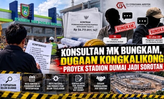 Konsultan MK Bungkam, Dugaan Kongkalikong Proyek Stadion Dumai Jadi Sorotan